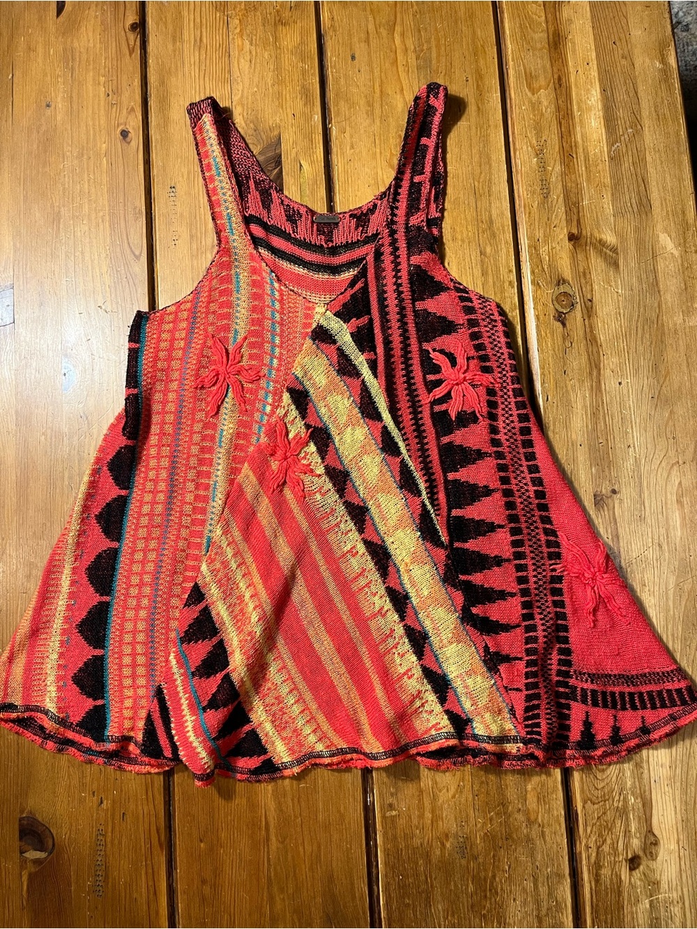 Free People Red and Black Patterned Knit Tank
